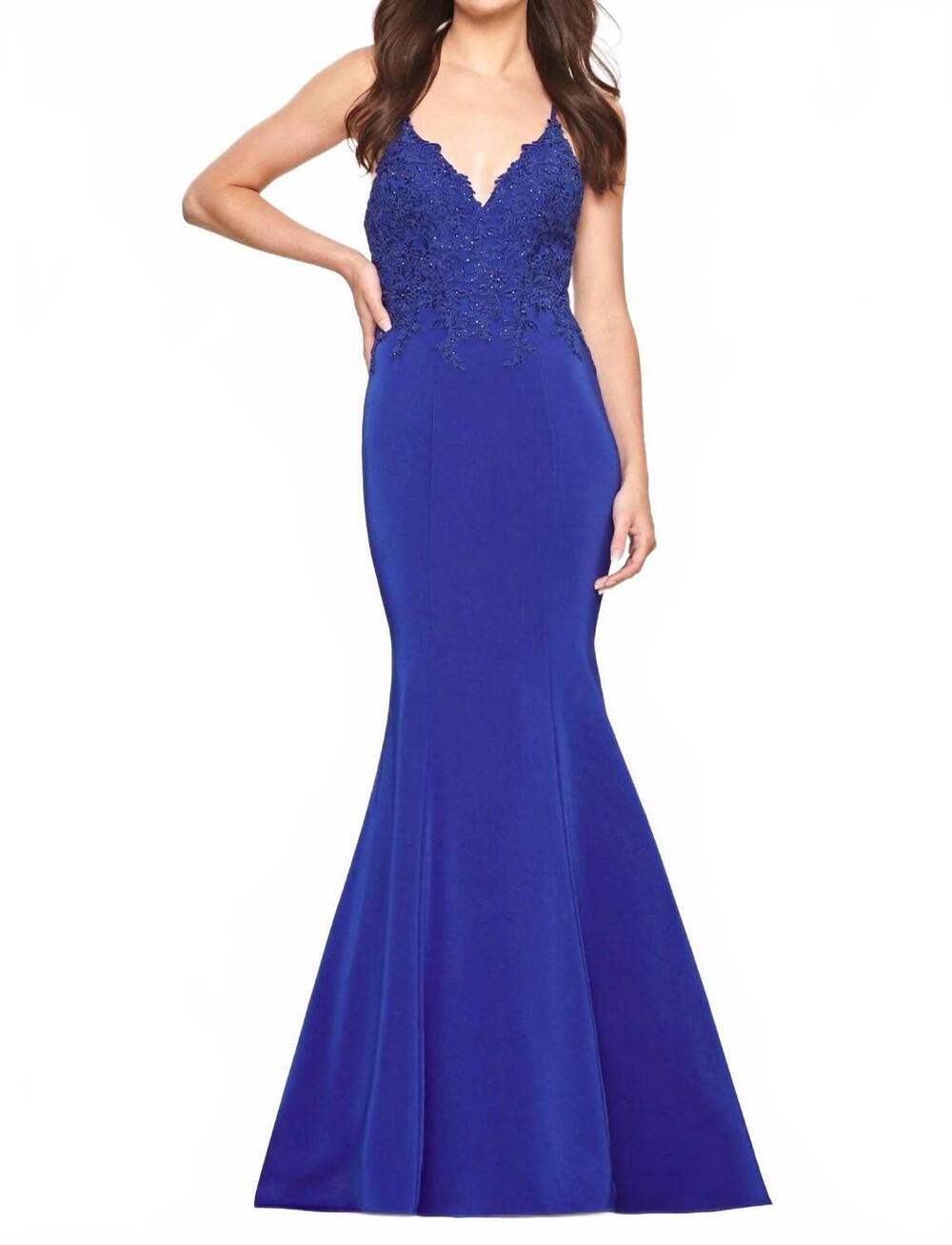 NEW FAVIANA sweetheart neckline lace applique dress in royal
